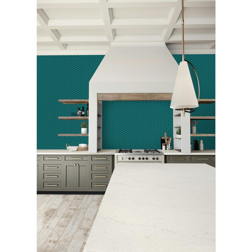 Dal-Tile Artefino Jewel Aquamarine 3" Pyramid Hexagon Apex on 11" x 12" Porcelain Mosaic Sheet, , large