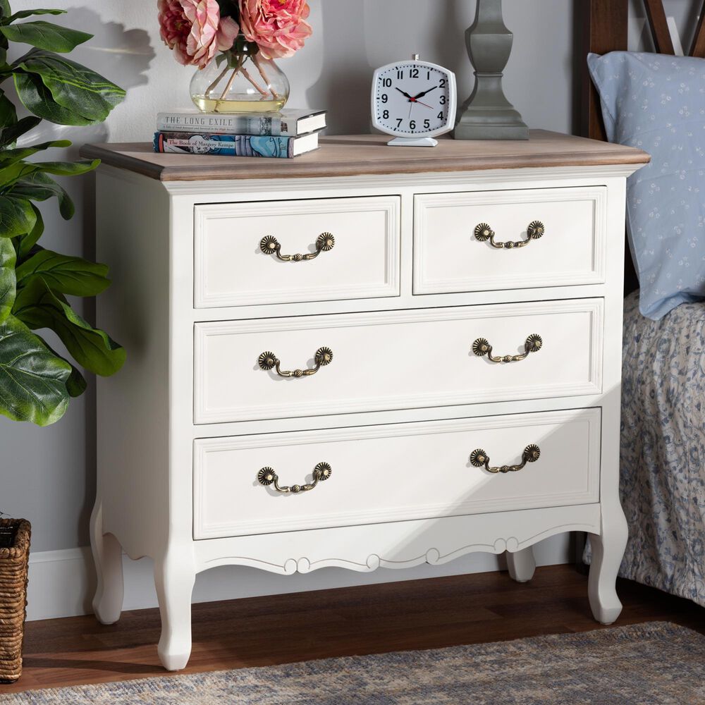 Baxton Studio Amalie 4-Drawer Accent Storage Cabinet in White and Oak, , large