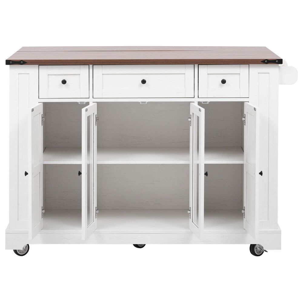 HOMLUX 53" Kitchen Island with Two Tempered Glass Cabinet Door in White, , large