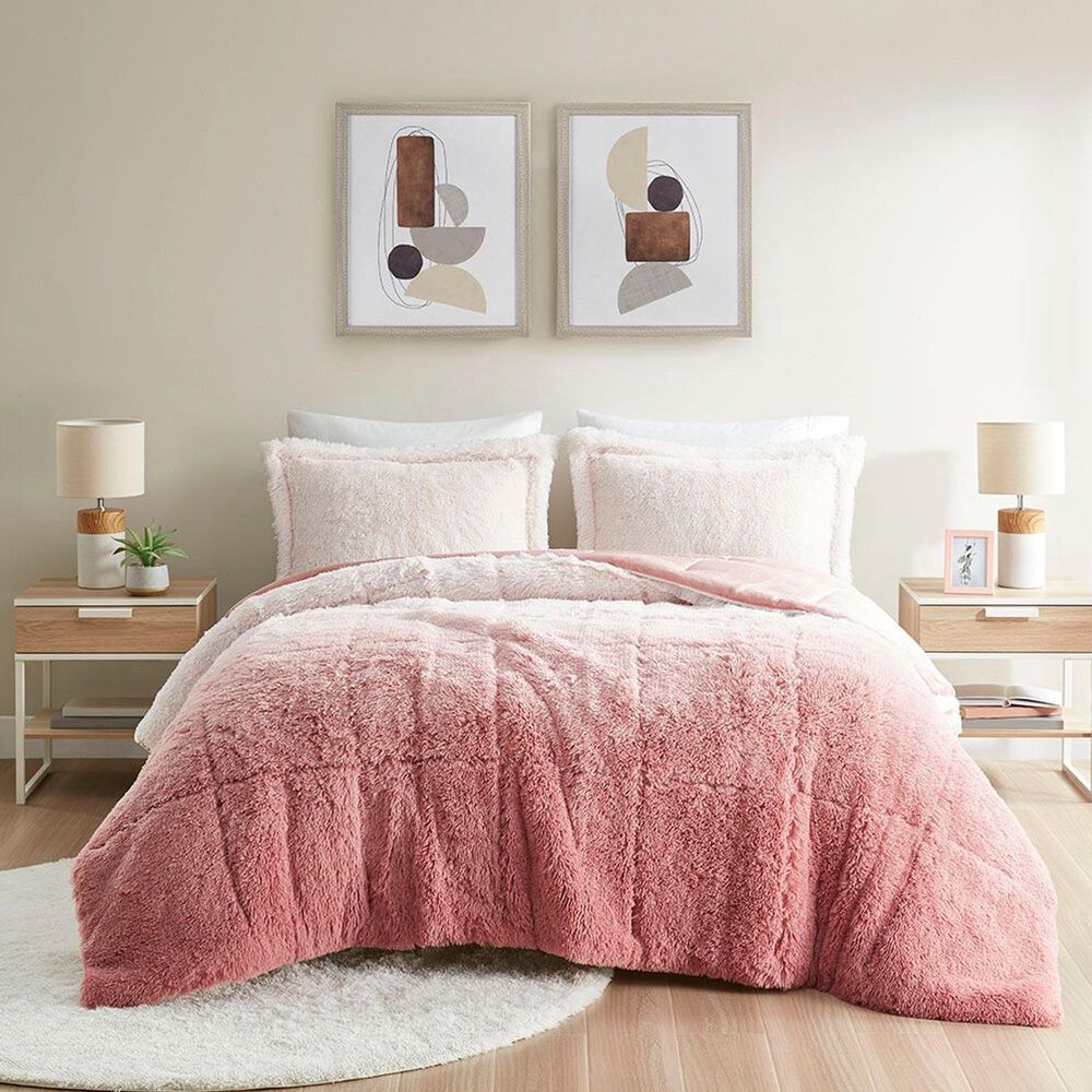 Hampton Park Brielle Ombre 2-Piece Twin/Twin XL Shaggy Long Fur Comforter Mini Set in Blush, , large
