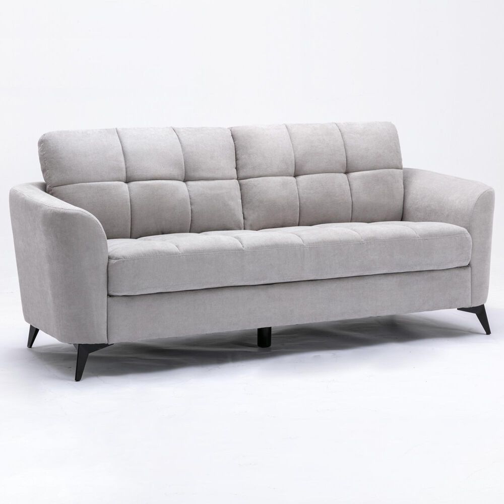 HOMLUX 79"W Woven Fabric Sofa with Tufted Cushions and Black Metal Legs in Light Gray, , large