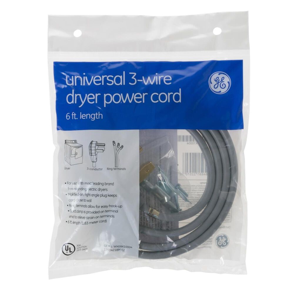 GE Appliances 6" Universal 30 Amp 3 Prong Dryer Power Cord, , large