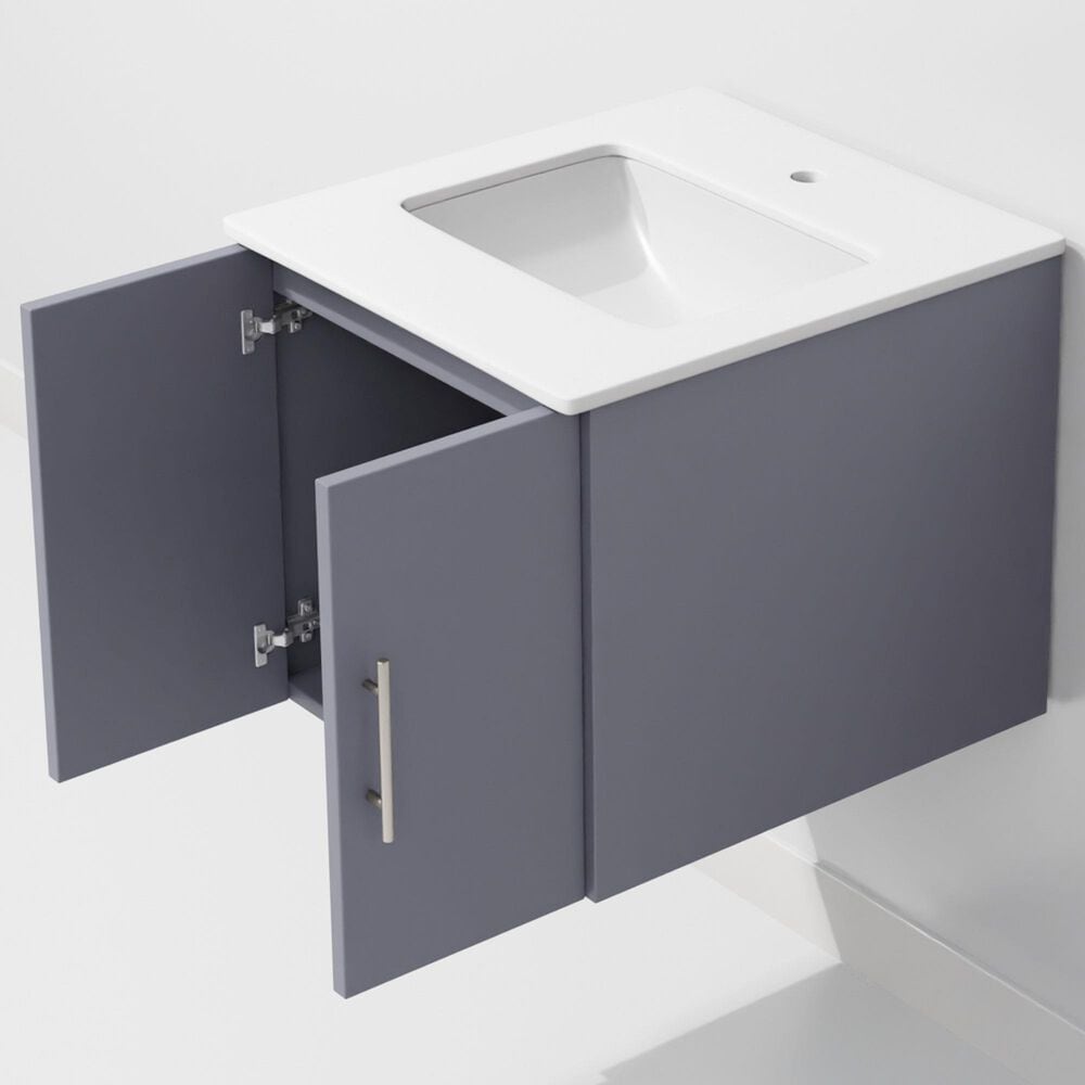 Lexora Home Geneva 24" Single Bathroom Vanity in Dark Grey with 2 cm White Cultured Marble Top and Rectangular Sink, , large