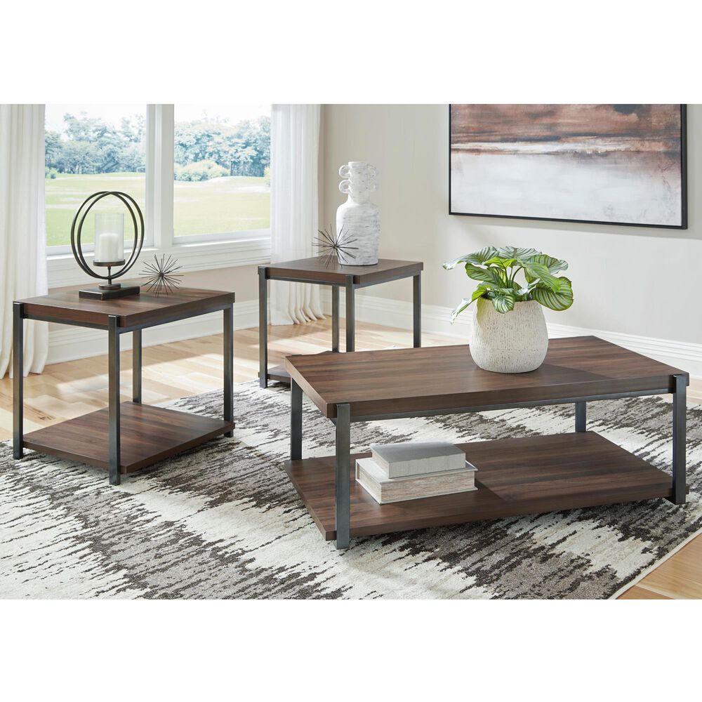 Ashley Trindwick 3-Piece Occasional Table Set in Walnut and Gunmetal Gray, , large