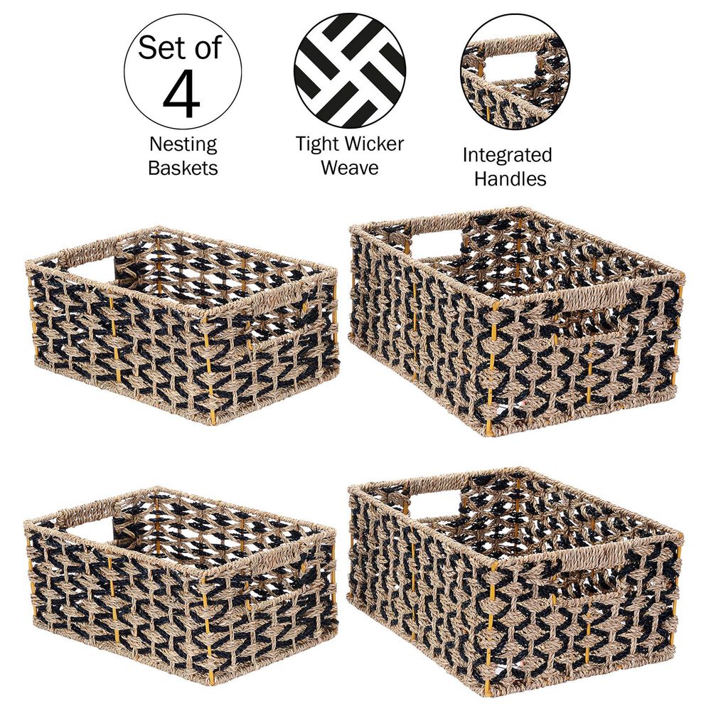 Timberlake Nesting Wicker Basket in Black and Natural &#40;Set of 4&#41;, , large