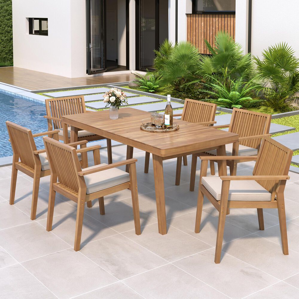 Hearth and Haven 7-Piece Outdoor Dining Set with Beige Cushions in Brown, , large