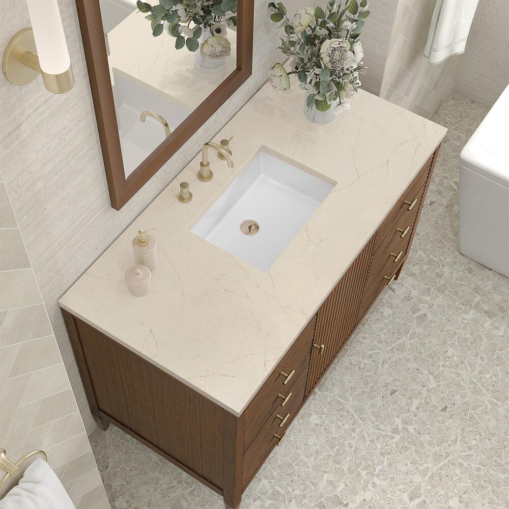 James Martin Vanities Myrrin 48&quot; Vanity in Mid Century Walnut with 3 CM Eternal Marfil Quartz Top, , large
