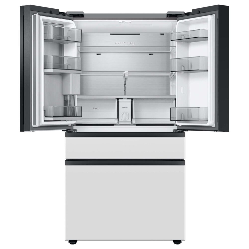 Samsung Bespoke 29 Cu. Ft. 4-Door French Door Refrigerator with Beverage Center in Morning Blue Glass Top Panel with White Glass Middle and Bottom Panels, , large