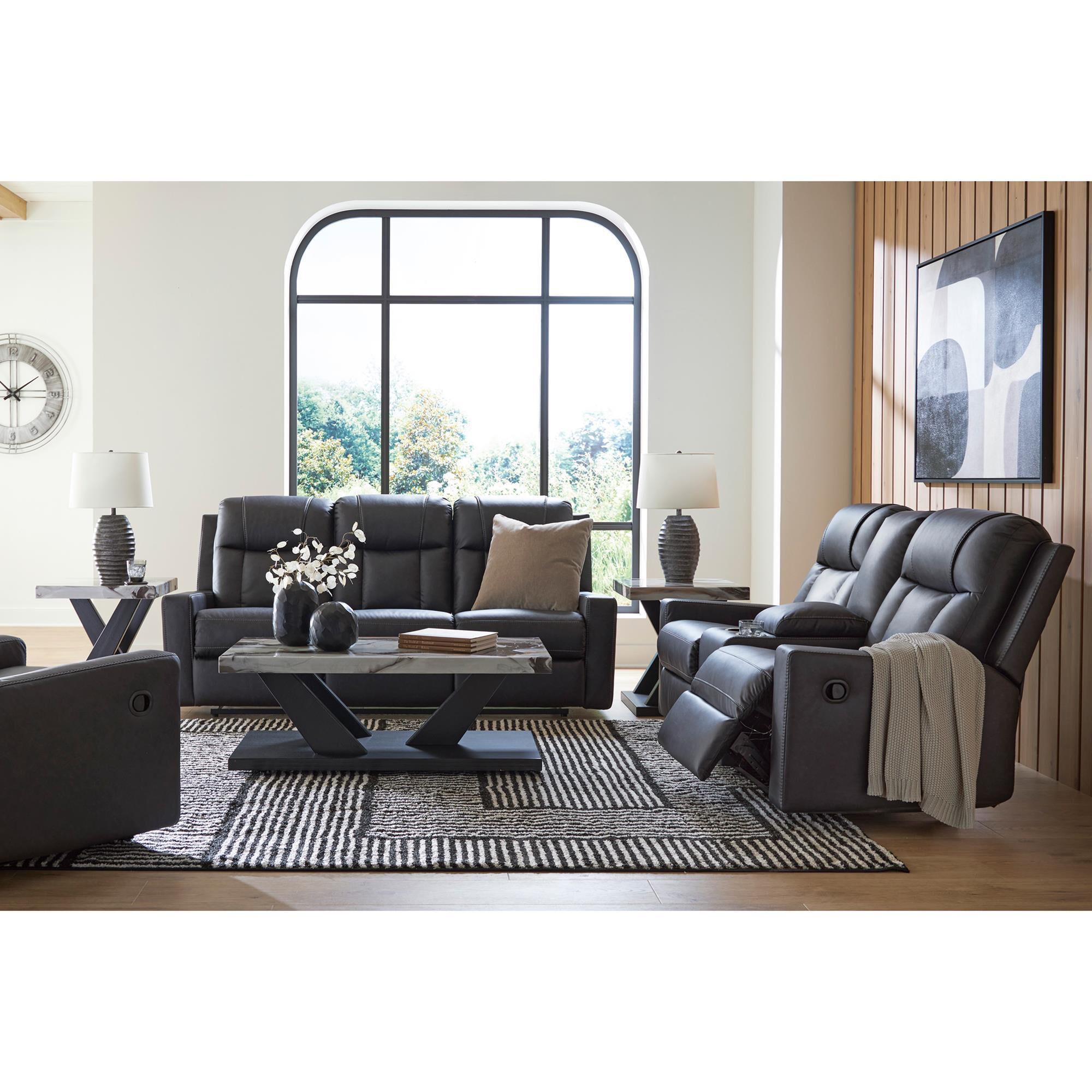 Ashley Mackmenville Manual Double Reclining Console Loveseat in Carbon