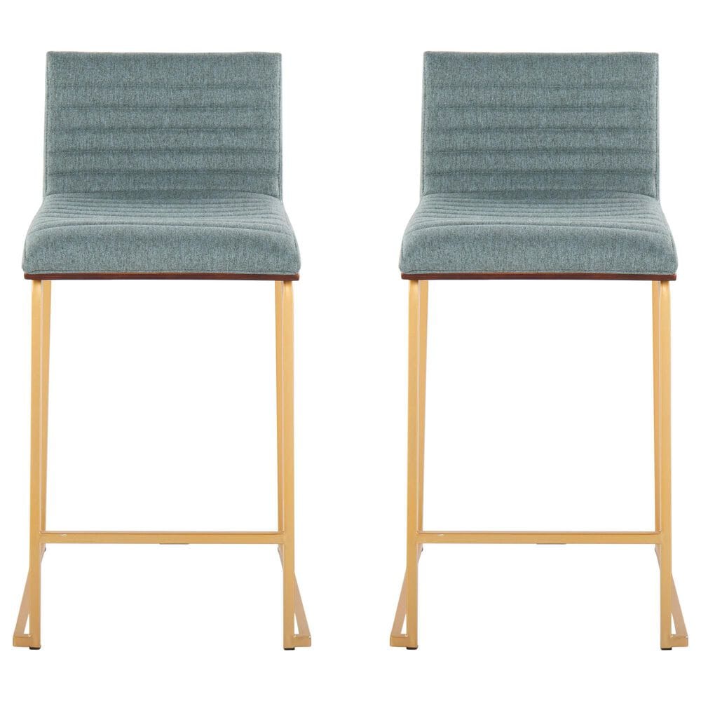 Lumisource Mason 25&quot; Counter Stool with Green Fabric Cushion in Gold and Walnut &#40;Set of 2&#41;, , large