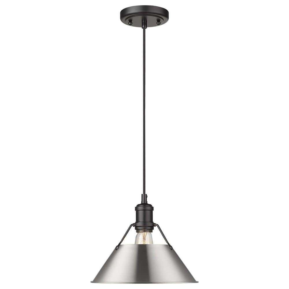 Golden Lighting Orwell 1-Light Medium Pendant with Pewter Shade in Matte Black, , large