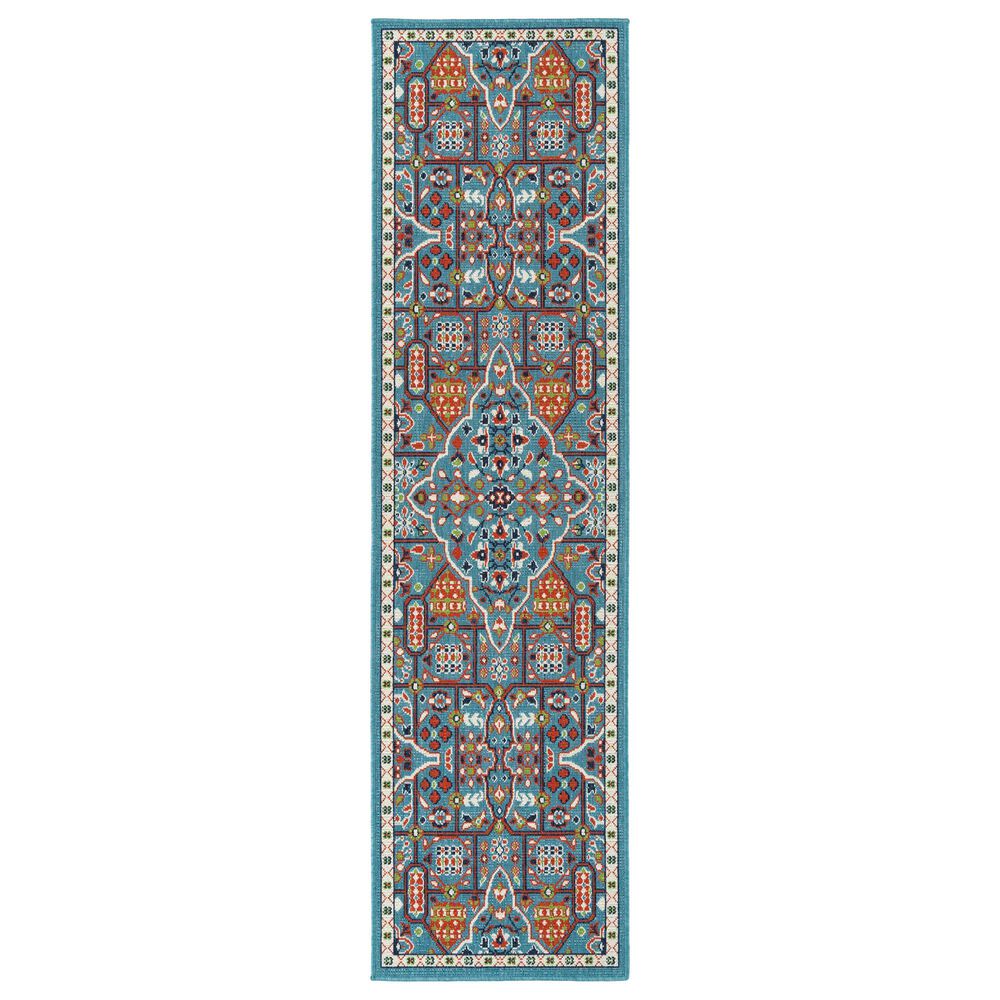 Kaleen Rugs Sunice 2"2" x 8" Light Blue, Tangerine, Lime Green, Navy and Ivory Runner, , large