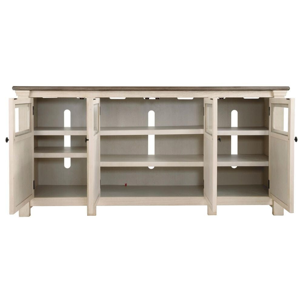 Ashley Bolanburg Extra Large 74&quot; TV Stand in Antique White and Weathered Oak Top, , large