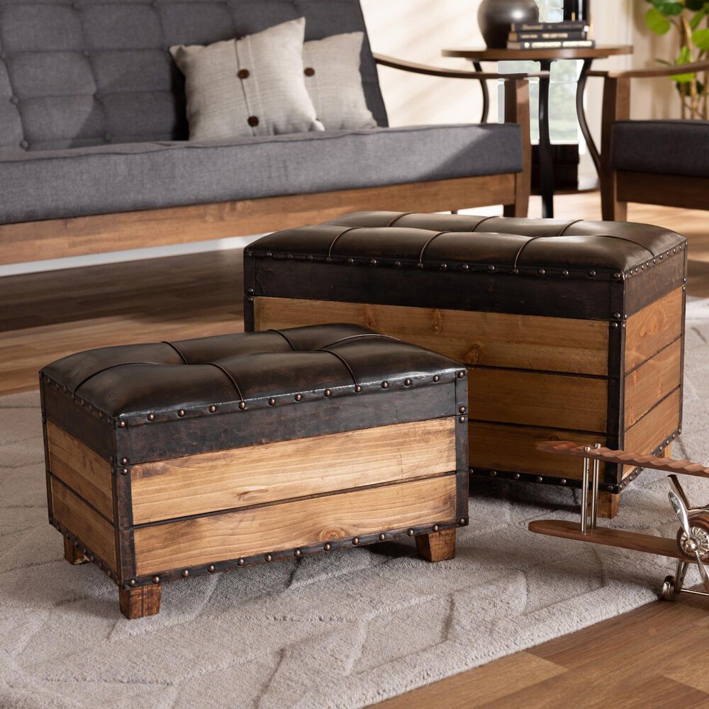 Baxton Studio Marelli 2-Piece Storage Ottoman Set in Dark Brown, , large