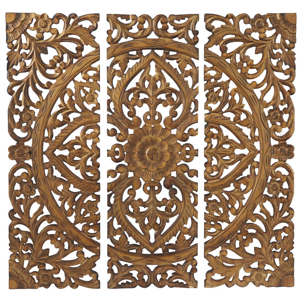 Maple and Jade Assorted Wall Panels in Carved Mahogany (Set of 3), , large