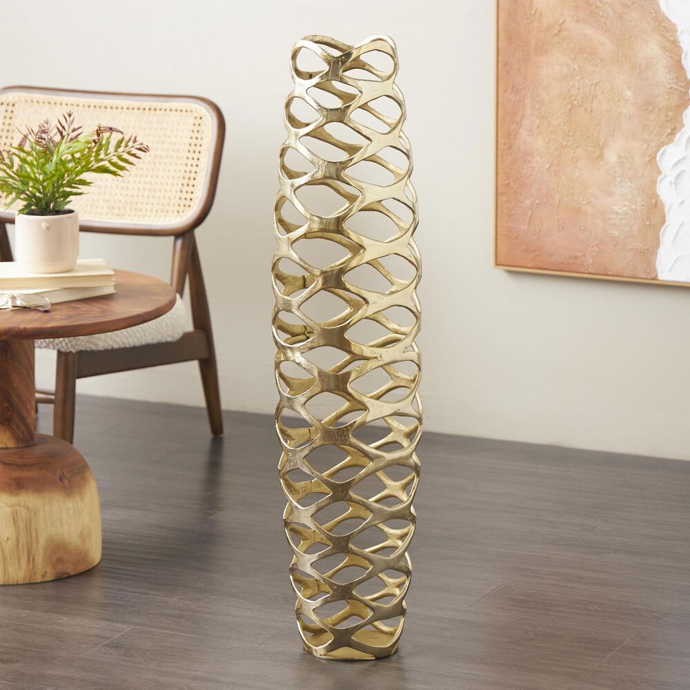 Maple and Jade 39&quot; Tall Cutout Geometric Decorative Vase in Satin Gold, , large