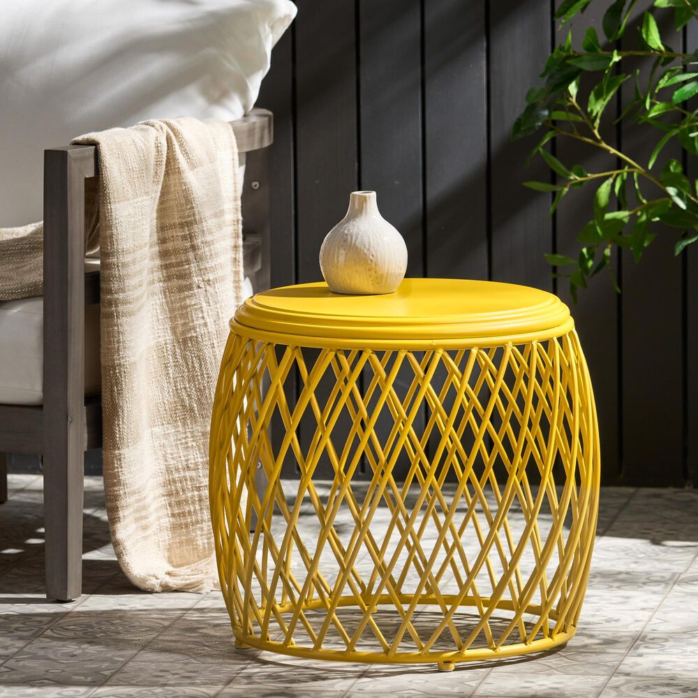 Hearth and Haven Alamera Outdoor Metal Lattice Side Table in Yellow, , large