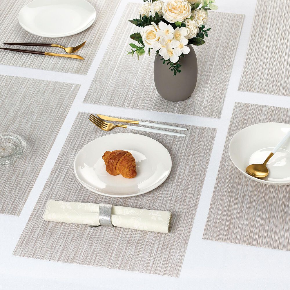 Willow &amp; Hem Glimmer Woven Vinyl Placemat in Beige (Set of 6), , large