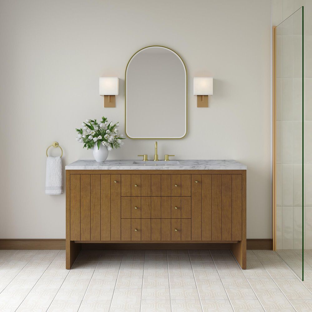 James Martin Hudson 60" Single Bathroom Vanity in Honey Oak with 3 cm Carrara Marble Top and Rectangular Sink, , large