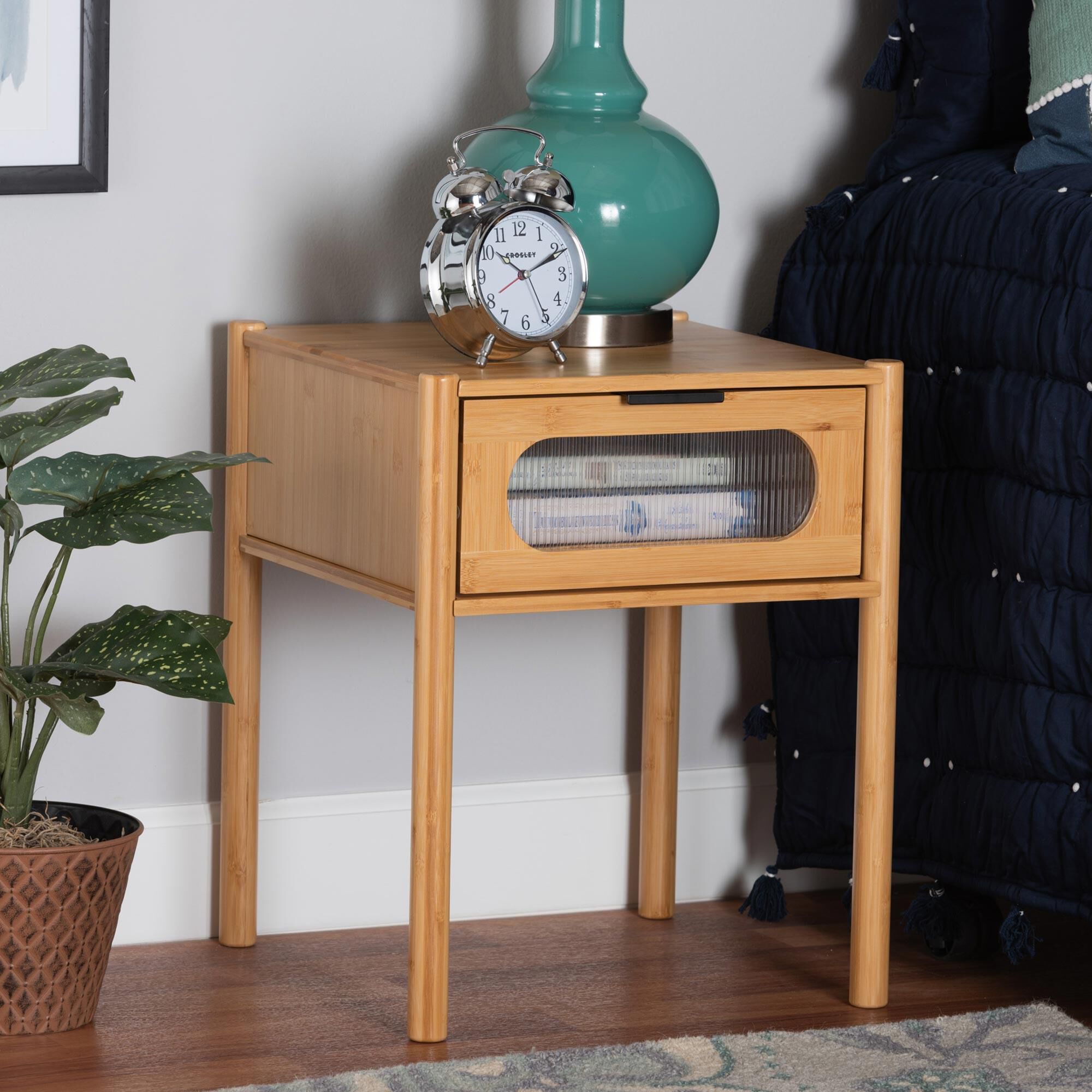 Baxton Studio Naresh 1-Drawer End Table in Natural Brown