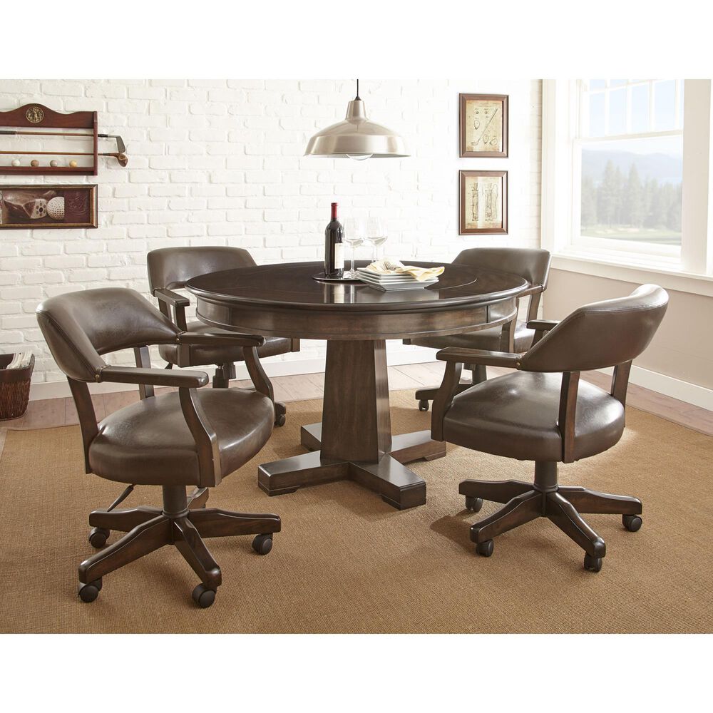 STEVE SILVER Rudy 5-Piece Round Game Table Set in Medium Walnut, , large