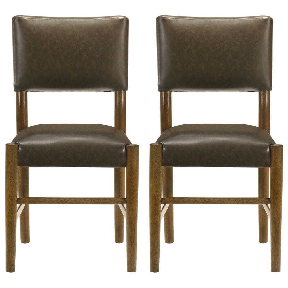 Armen Living Bennet Side Chair with Brown Upholstery in Walnut (Set of 2), , large