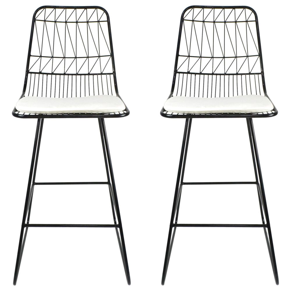 Hearth and Haven Niez Outdoor Counter Stool with Ivory Cushion in Black &#40;Set of 2&#41;, , large