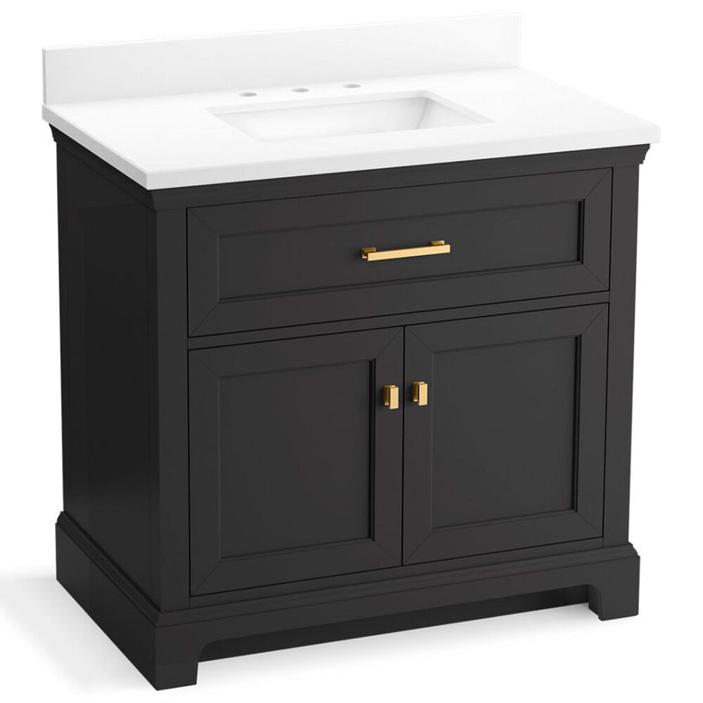 Kohler Charlemont 36" Single Bathroom Vanity in Ferrous Grey with 3 cm White Quartz Top and Rectangular Sink, , large