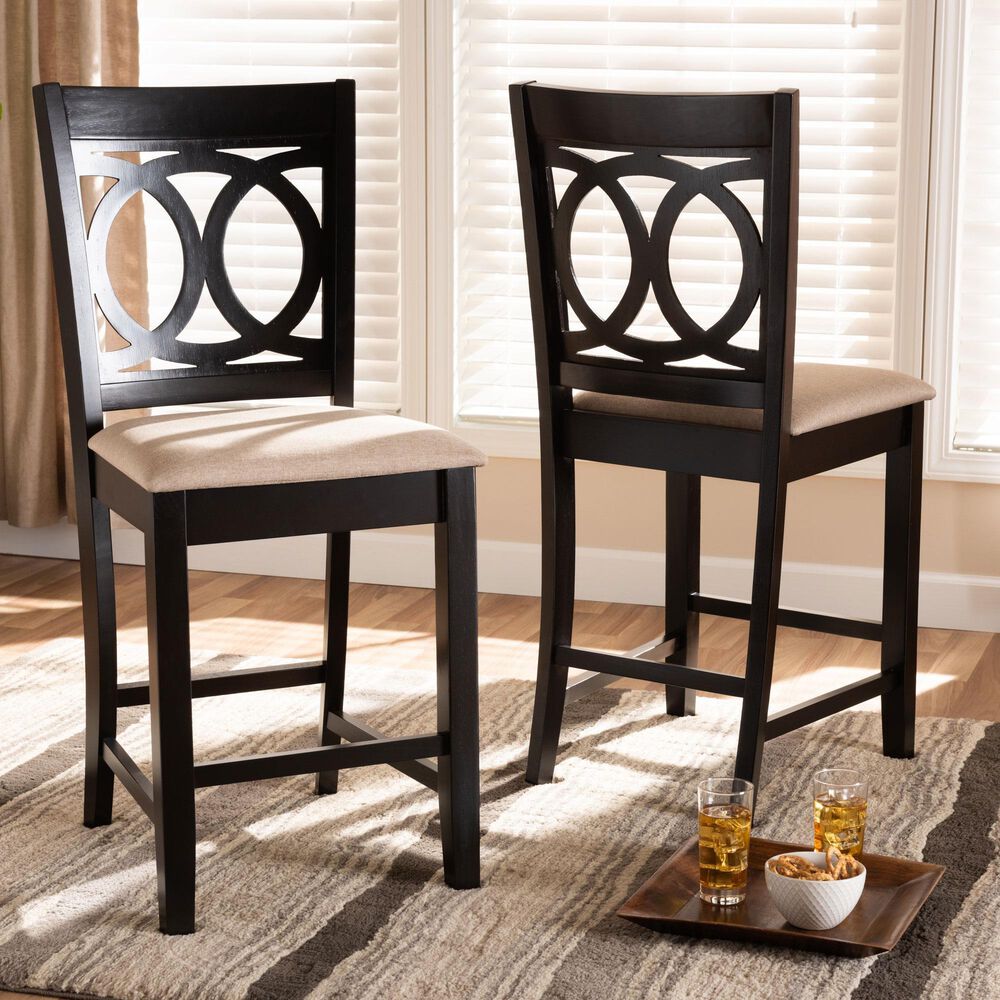 Baxton Studio Lenoir Counter Height Pub Chair with Sand Cushion in Espresso Brown (Set of 2), , large