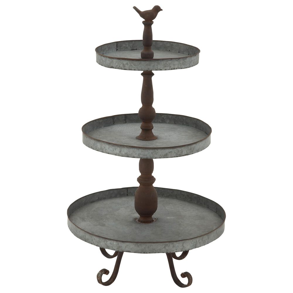 Maple and Jade 3-Tier Server in Silver and Dark Brown, , large