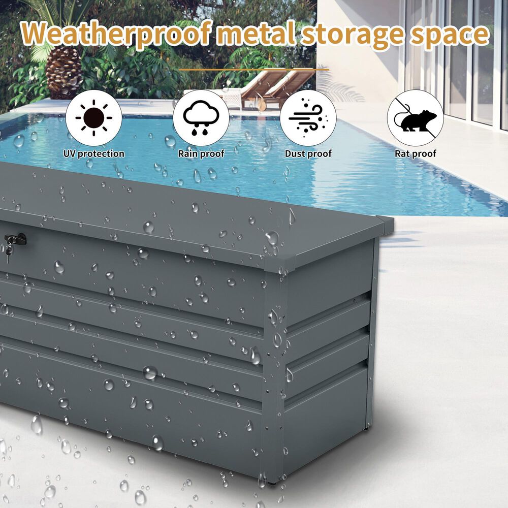 Hearth and Haven 260-Gallon Outdoor Metal Deck Box with Lockable Design in Carbon Black, , large