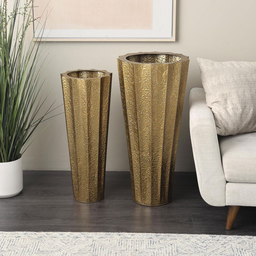 Maple and Jade 2-Piece Hammered Floor Decorative Vase Set in Gold, , large