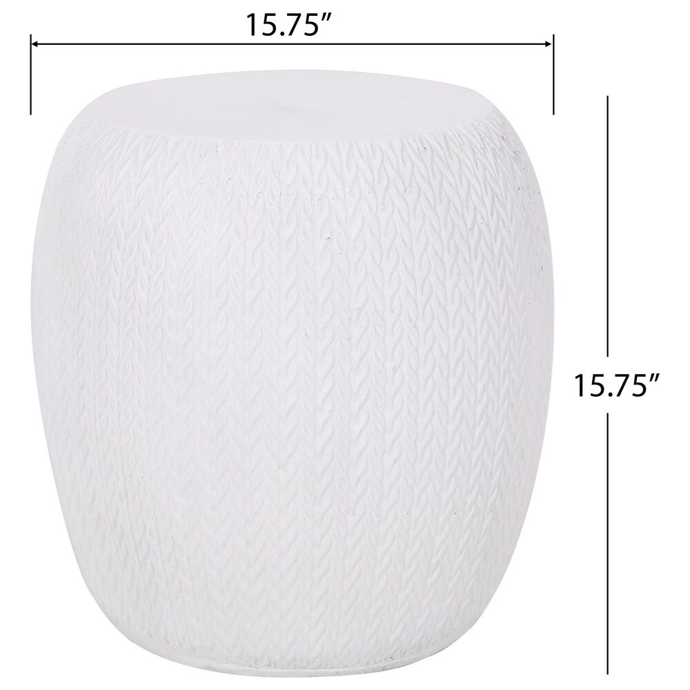 Hearth and Haven Round Patio Side Table with Braided Pattern in Antique White, , large