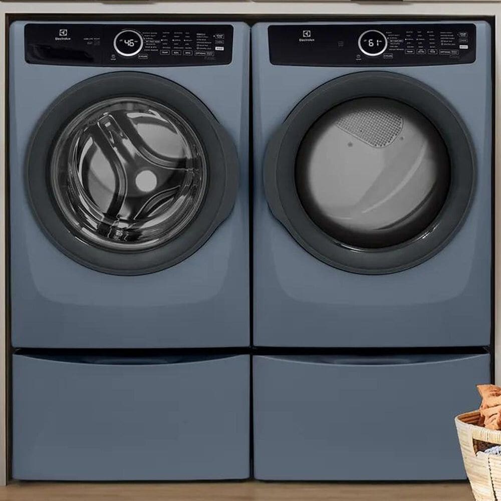 Electrolux 400 Series 4.5 Cu. Ft. Front Load Washer and 8 Cu. Ft. Electric Dryer Laundry Pair with Two Pedestal Storage Drawers in Denim Blue, , large