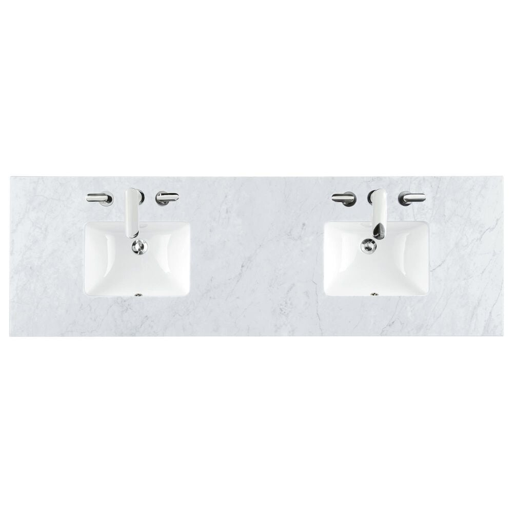 James Martin Vanities Brittany 72&quot; Double Bathroom Vanity in Smokey Celadon with 3 cm Carrara White Marble Top and Rectangular Sinks, , large