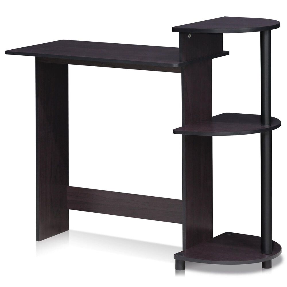 HOMLUX Compact Computer Desk with 3 Side Storage Shelves in Dark Walnut, , large