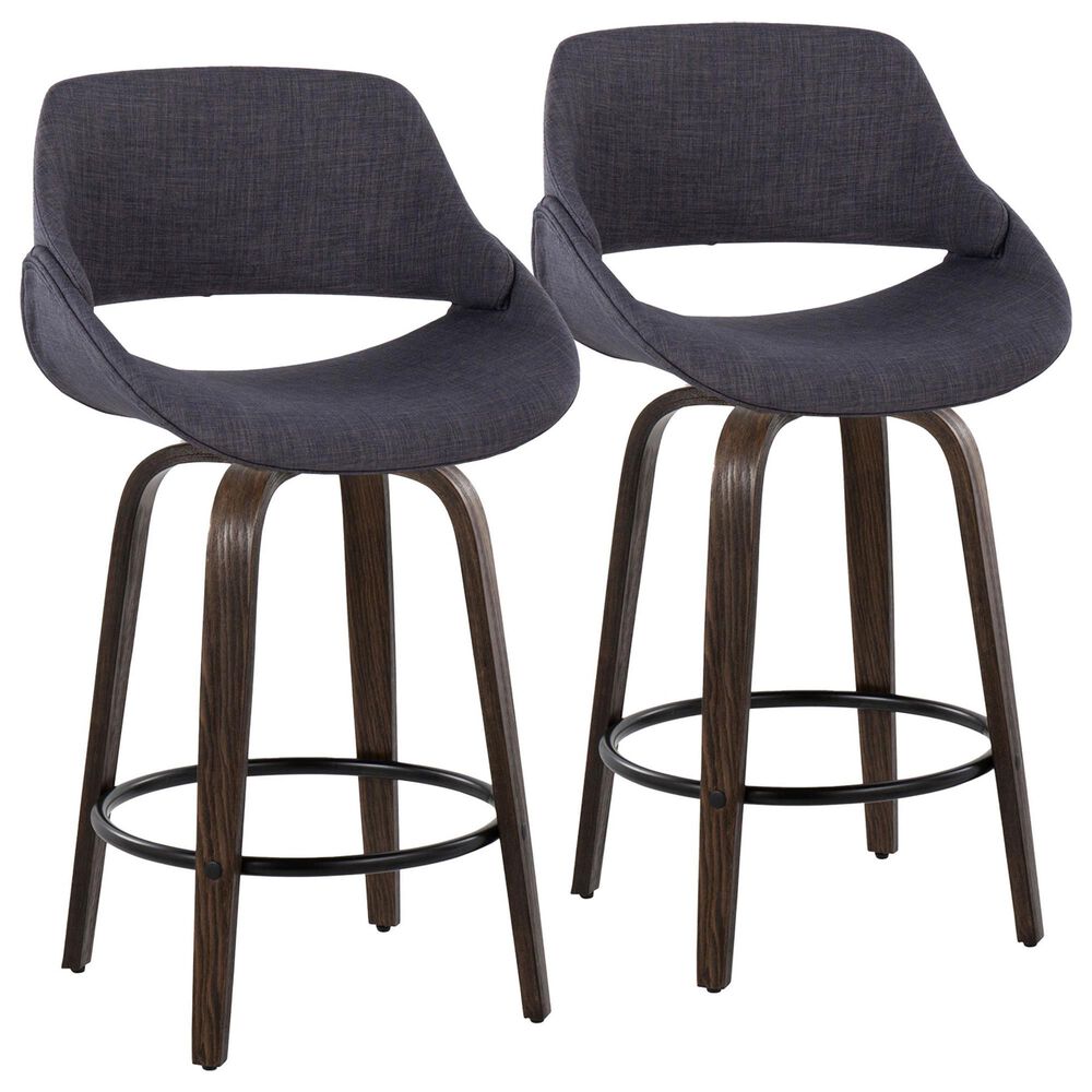 LumiSource Fabrico 26" Swivel Fixed-Height Counter Stool with Charcoal Fabric Upholstery in Black and Glazed Walnut (Set of 2), , large