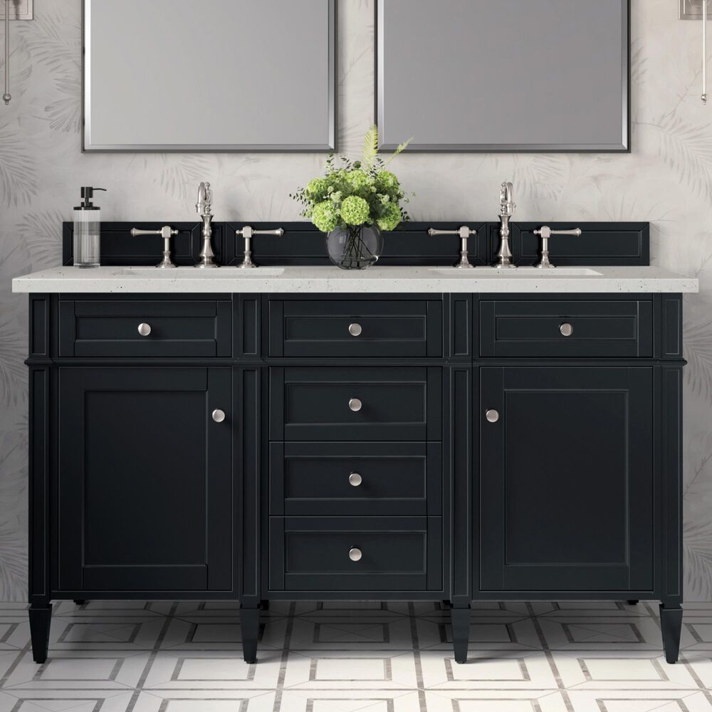 James Martin Vanities Brittany 60&quot; Double Bathroom Vanity in Black Onyx with 3 cm Lime Delight Quartz Top and Rectangular Sinks, , large