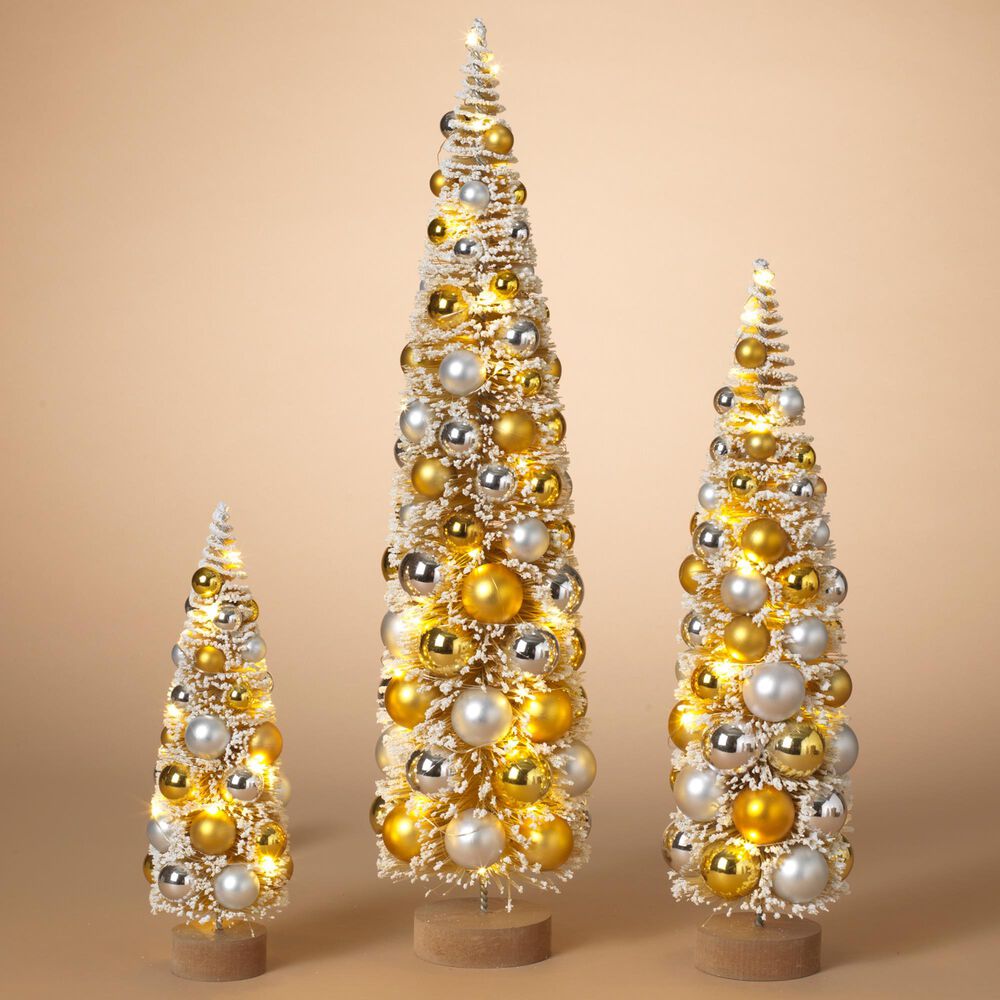 The Gerson Company 3-Piece Lighted Holiday Bottle Brush Trees Set in Gold, , large