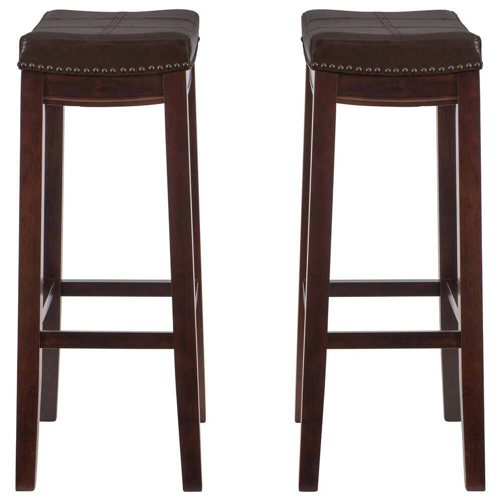 Linon Home Decor Claridge Bar Stool with Brown Cushion in Dark Brown (Set of 2), , large