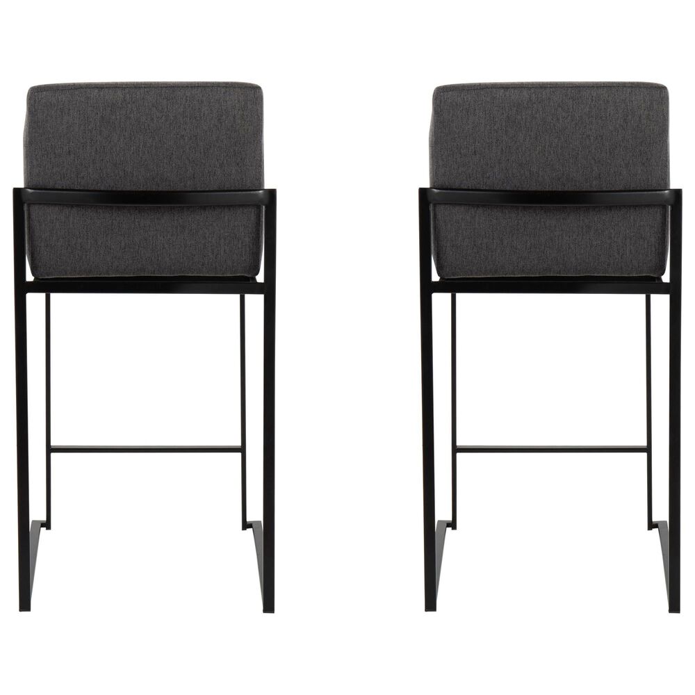 Lumisource Fuji High Back Counter Stool with Charcoal Fabric Cushion in Black &#40;Set of 2&#41;, , large