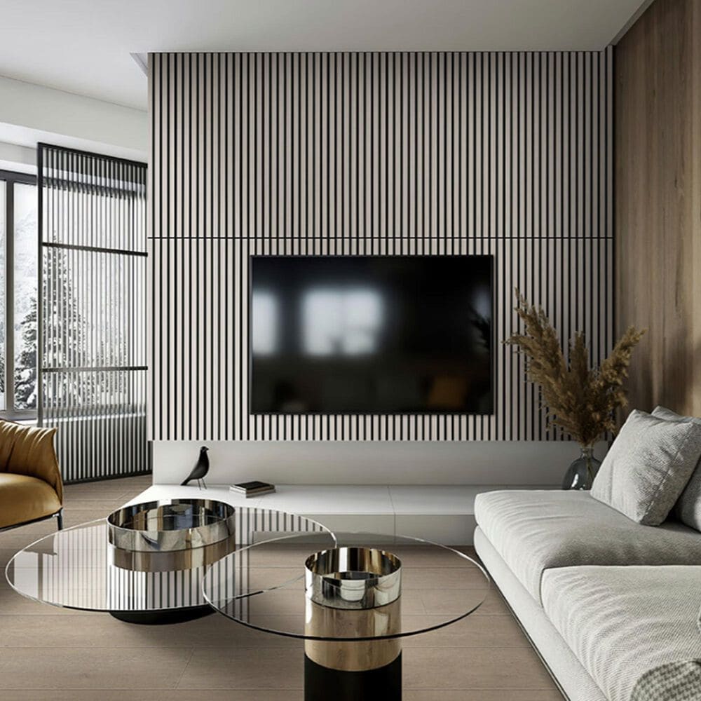 MS International Sonowood Fog 24" x 48" Acoustic Wood Slat Panels, , large