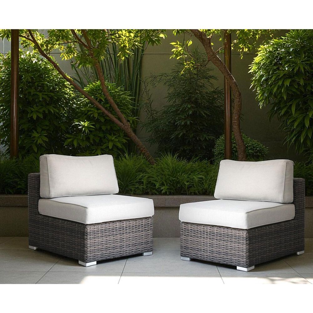 Hearth and Haven Minnesota Outdoor Sectional Armless Seat with Brown Wicker in Light Gray (Set of 2), , large