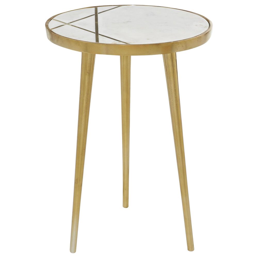 Maple and Jade End Table with Marble Top in Gold, , large