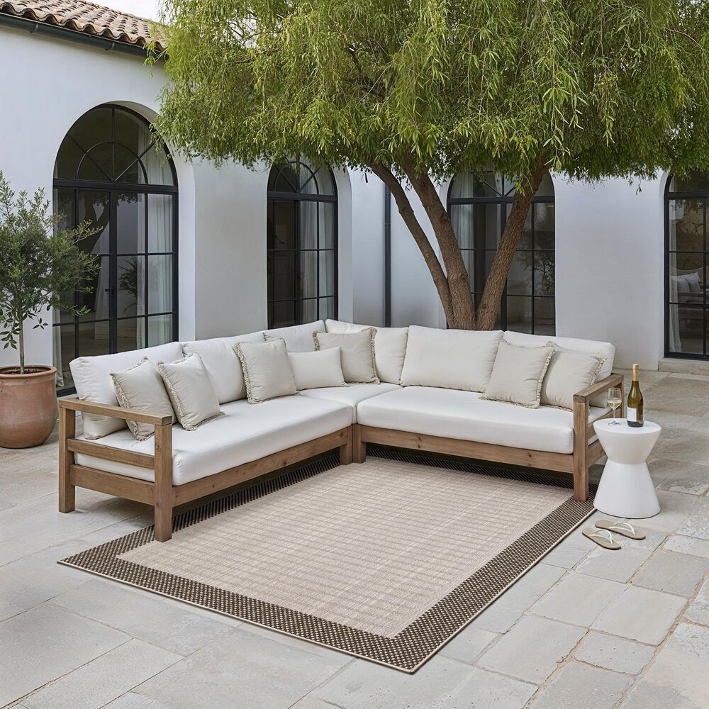ROW by Oriental Weavers Zarina Striped Beige and Brown 3'3" x 5' Indoor/Outdoor Area Rug, , large