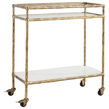 Ashley Plattfield Bar Cart in Antique Brass, White and Clear, , large