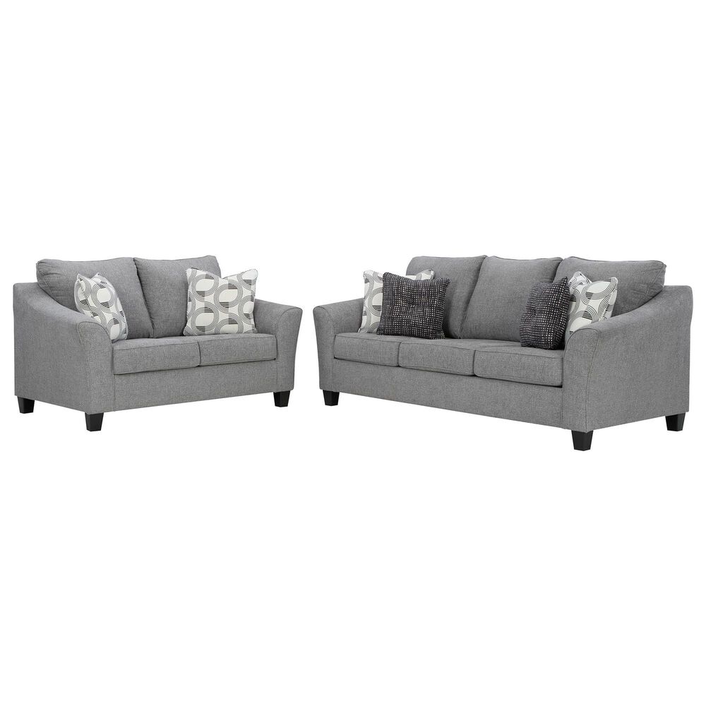Ashley Mathonia Stationary Sofa and Loveseat Set in Smoke, , large
