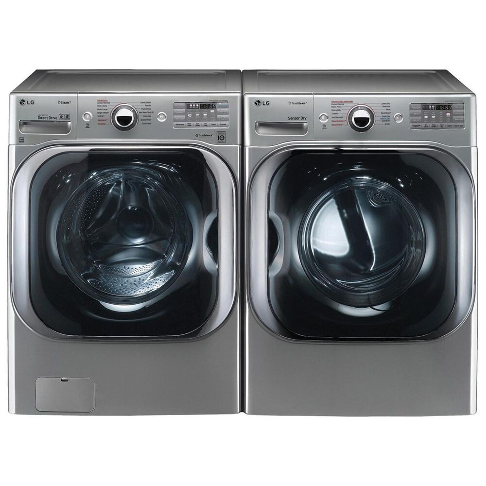 LG 5.2 Cu. Ft. Mega Capacity Front Load Washer and 9.0 Cu. Ft. Mega Capacity Electric Dryer with Steam in Graphite Steel, , large