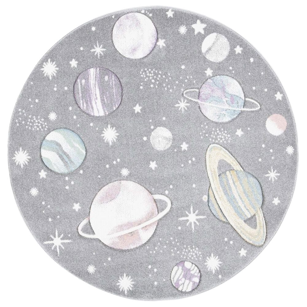 Safavieh Carousel 3" Round Grey and Lavender Kids Area Rug, , large