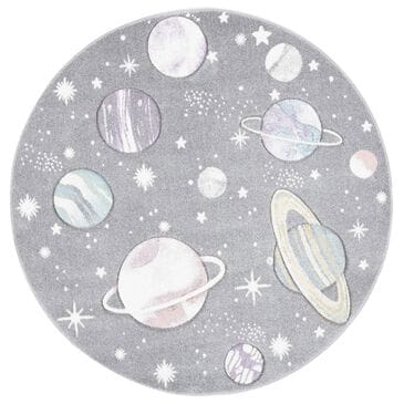 Safavieh Carousel 3" Round Grey and Lavender Kids Area Rug, , large